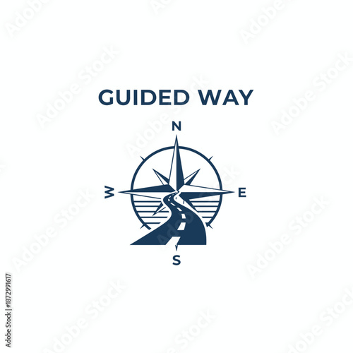 Guided Way Logo Featuring Compass Rose with Winding Road for Navigation and Travel Services