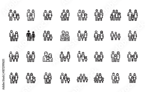 Collection of family icons wearing face masks together