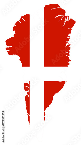 Greenland Map with Denmark Flag, Geographic Country Silhouette Showing Political Relation, Arctic Territory and Danish Kingdom
