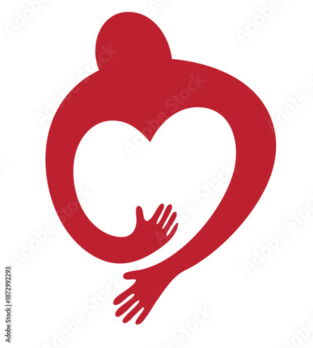 Social Vulnerable People and Humanitarian Aid Organization. Protective Care Logo with Heart and Hand.