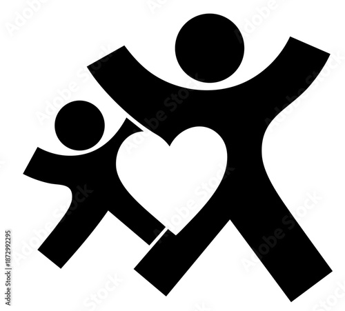 Child Support Charity Logo with Heart. Adult and Child Care Symbol for Children Help