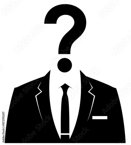 Anonymous businessman silhouette with question mark, hidden identity and privacy