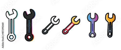 Collection of various colorful wrenches in different styles and designs