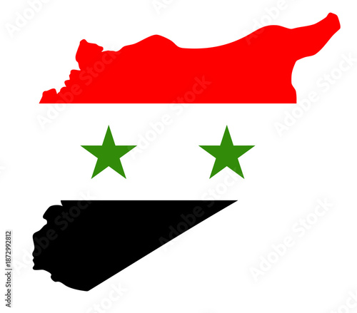 Syria map silhouette with national flag — Middle Eastern country territory outline, conflict region geography