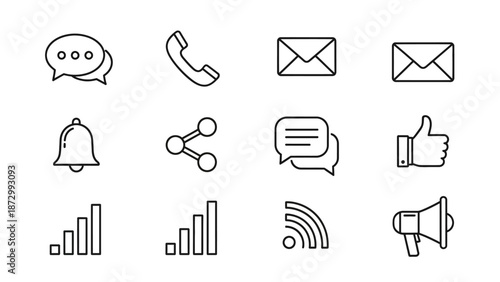 Collection of Social Media and Communication Icons for Web and Mobile App Design