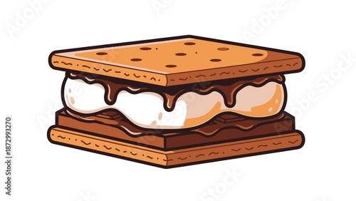 Delicious S'more Illustration with Gooey Marshmallow and Chocolate, Sweet Treat