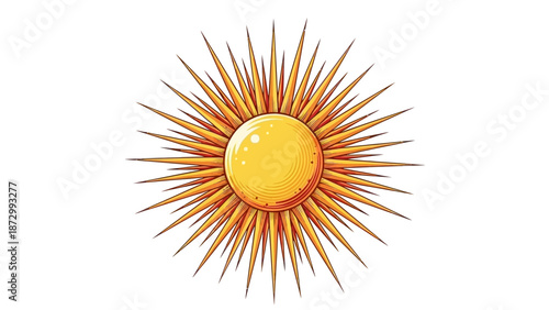 Stylized Golden Sun Illustration with Radiant Rays, Graphic Resource