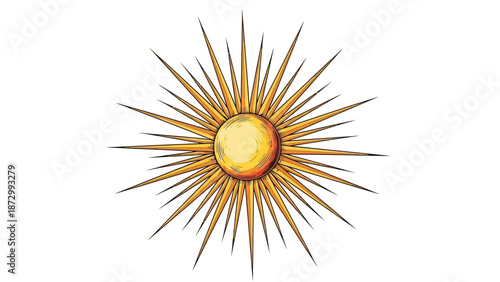 Stylized Golden Sun with Radiant Rays Illustration - Celestial Energy and Warmth Symbol