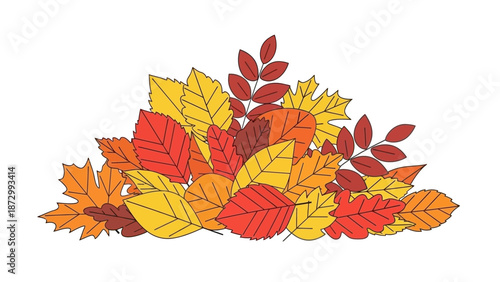 A Colorful Pile of Autumn Leaves in a Flat Design Style