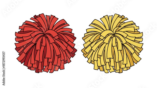 Two Brightly Colored Pom Poms Isolated on a White Background