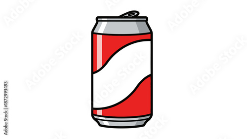 Red and White Soda Can Isolated on White Background, Minimalist Vector
