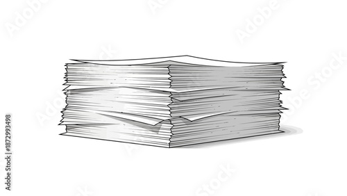Stack of White Paper Sheets Isolated on White Background, Clean Document Pile