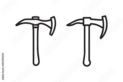 Professional Pickaxe and Axe Tool Icon Set for Industrial Mining and Construction Work