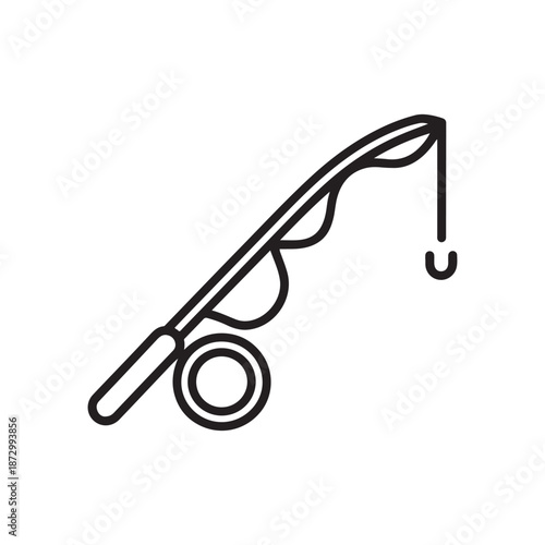 Minimalist Fishing Rod with Hook Line Art Icon for Outdoor Hobby and Sport Fishing