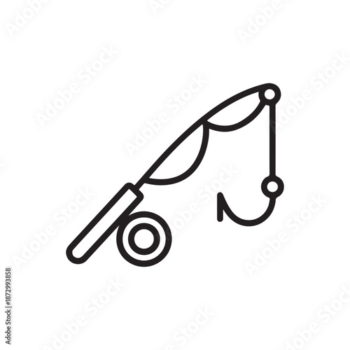 Minimalist Fishing Rod with Hook Line Art Icon for Outdoor Hobby and Sport Fishing
