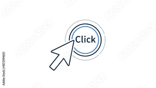 Cursor clicking on a button with the word click.