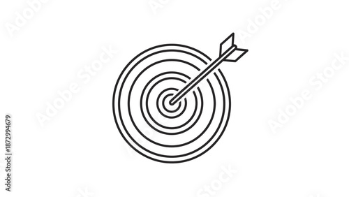 Outline Icon of a Target Board Hit by an Arrow Symbolizing Goal Achievement on an Isolated White Background