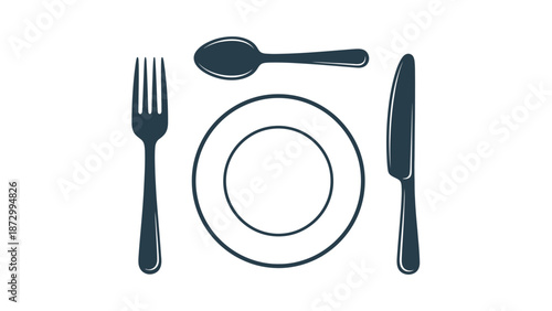 Table Setting with Plate, Fork, Knife, and Spoon.