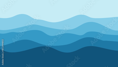 Abstract Blue Waves Landscape Background.