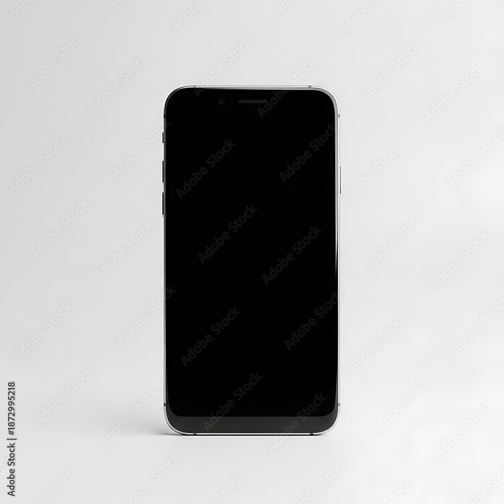 Naklejka premium A black smartphone with a blank screen on a white background
