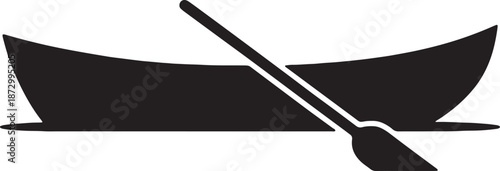 Rowboat silhouette vector illustration with single oar on water surface isolated on transparent background boat for fishing or leisure lake and river transportation symbol for nautical adventure art