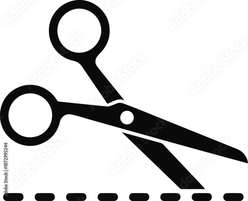 Black Scissors Cutting Dashed Line Icon vector illustration