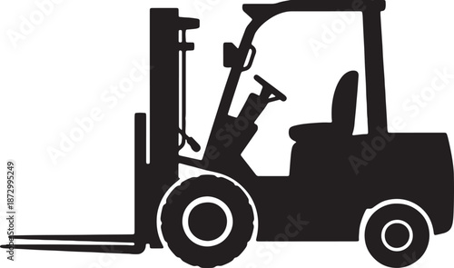Forklift truck silhouette vector illustration industrial warehouse loader for material handling logistics and distribution centers equipment icon isolated on transparent background side view art