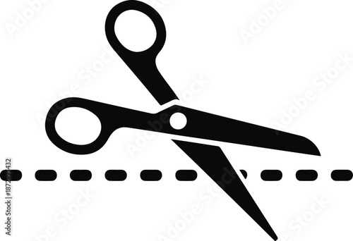 Black Scissors Cutting Dashed Line Icon vector illustration