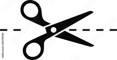 Black Scissors Cutting Dashed Line Icon vector illustration