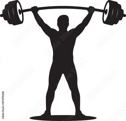 Heavy barbell lifting silhouette with curved bar effect showing extreme weight for professional sports and powerlifting graphics athlete performing clean and jerk exercise for fitness branding