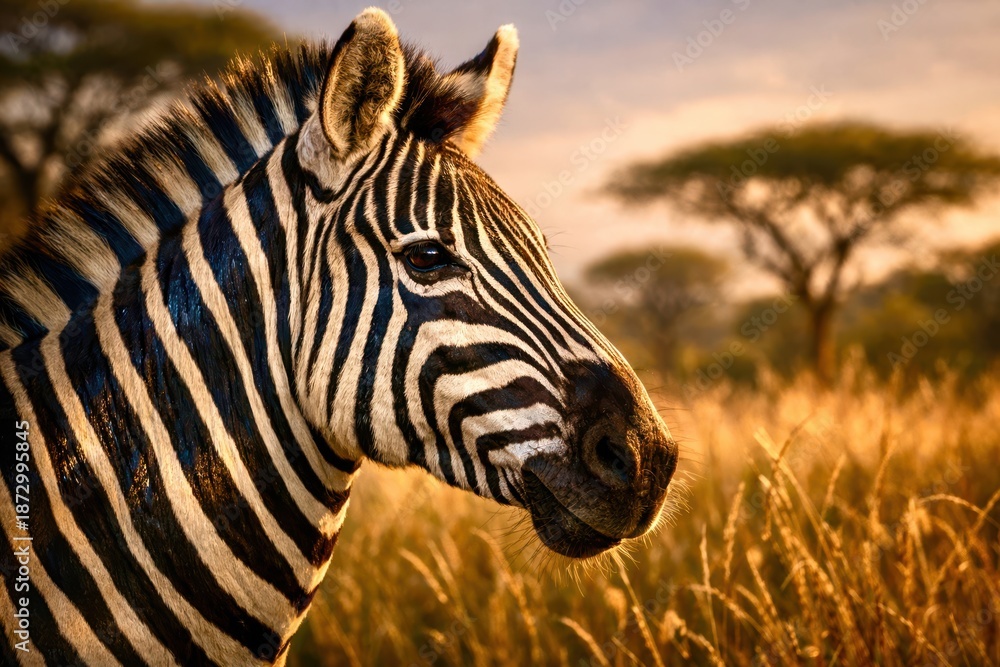 Naklejka premium A zebra is standing in a field of tall grass