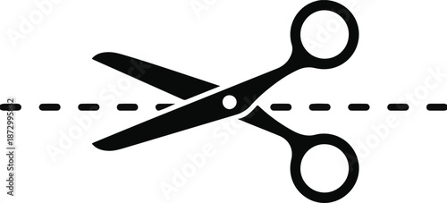 Black Scissors Cutting Dashed Line Icon vector illustration