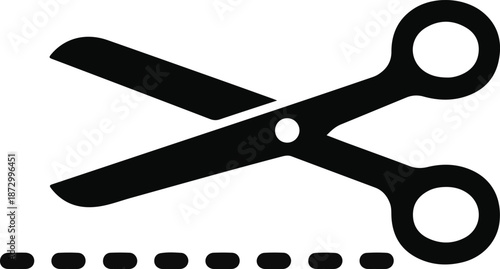 Black Scissors Icon with Dashed Line cutting symbol