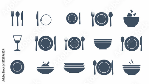 Collection of Dinnerware and Utensils Icons.