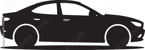 silhouette of sedan car with sleek design and wheels isolated on transparent background simple vector illustration for personal automotive travel and modern passenger vehicle concepts