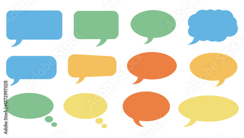 Collection of colorful speech bubbles and thought bubbles.