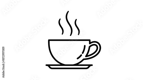 Steaming cup of hot coffee or tea icon, isolated white background