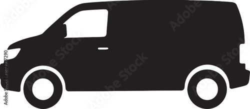 Delivery van silhouette icon isolated on transparent background with simple black flat design vector illustration transport shipping vehicle automobile for logistics commercial courier services 