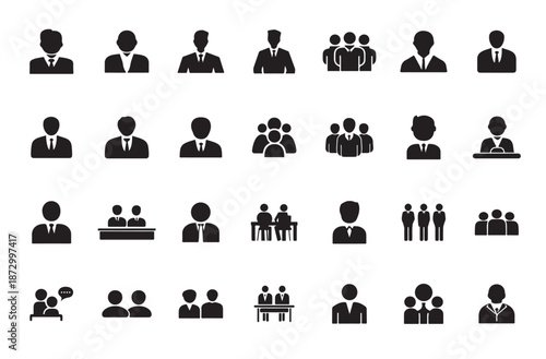 Collection of business professional icons featuring various individuals and groups