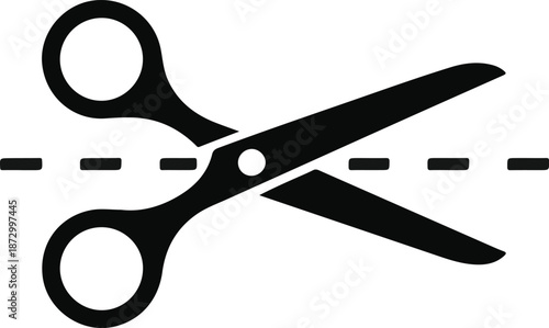 Scissors Icon Cutting Dashed Line on White vector illustration