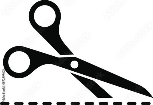 Scissors Icon with Dashed Cut Line Below cutting
