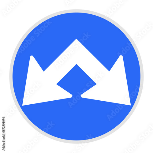 Mandatory direction road sign pointing straight ahead, blue traffic symbol for regulated driving instruction and navigation