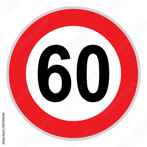 Speed limit 60 traffic sign icon, road safety regulation symbol for vehicle control, highway and urban driving rules