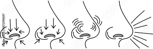 Diagram illustrating nasal airflow, pressure, and olfactory sensory perception with arrows.