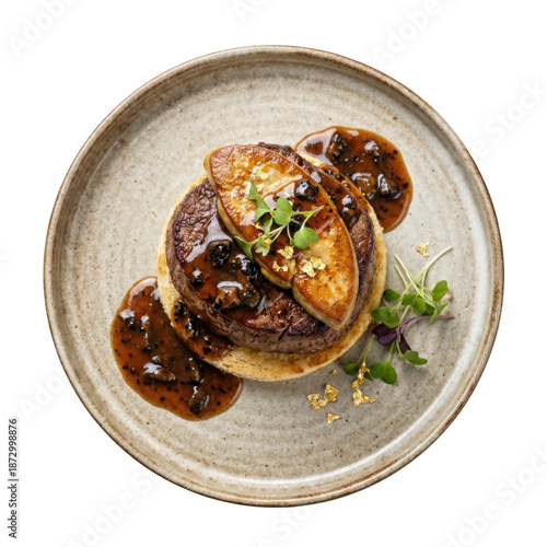 Filet rossini beef tenderloin foie gras truffle sauce gourmet steak fine dining elegant plate