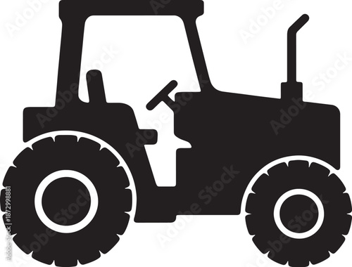 Agricultural tractor silhouette icon for farming and industrial work isolated on transparent background black flat vector illustration heavy machinery vehicle with large wheels and exhaust pipe sign