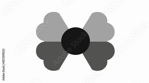 Stylized graphic illustration of an abstract bow tie, featuring a central black circle and four symmetrical grey heart-shaped elements on white.