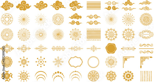 Elegant golden ornamental design elements and patterns for luxury branding and decoration