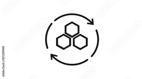 Sustainable cycle of hexagonal components icon for renewable energy, recycling, and circular economy concepts