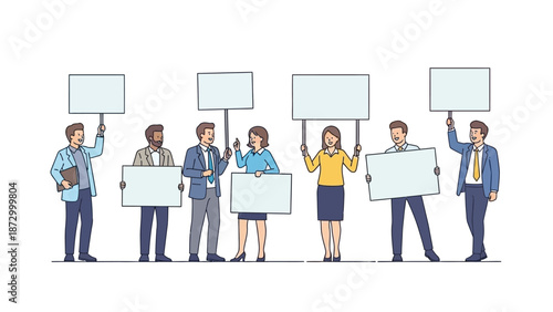 Protest and Unity: A group of individuals from different backgrounds gather to raise signs, united in their message of solidarity. An emblem of collective advocacy. 